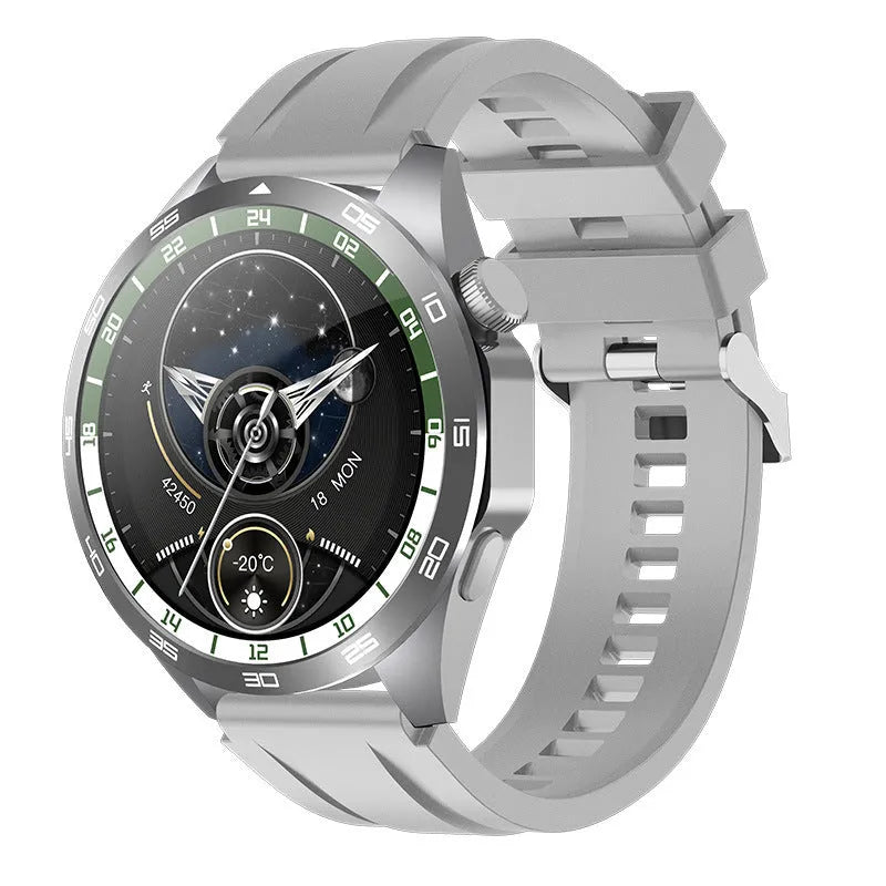 GT4MAX smart sports watch in black or silver with AMOLED screen, Bluetooth calling and health monitoring functions.