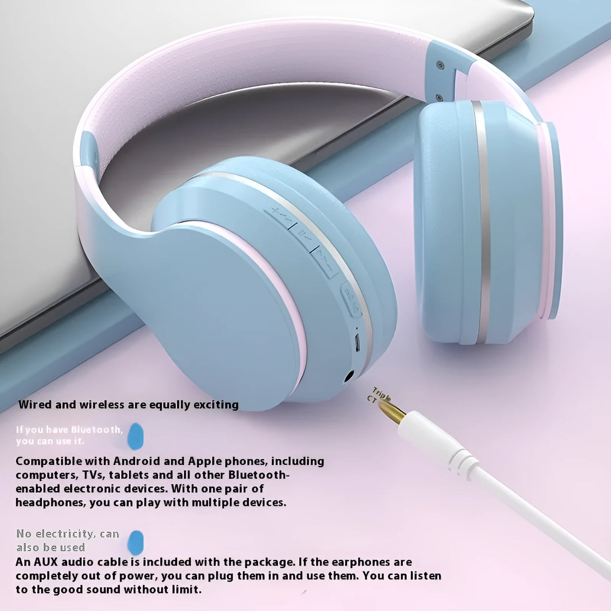 Gradient wireless Bluetooth headset with noise reduction and bone conduction, head-mounted, five colours available
