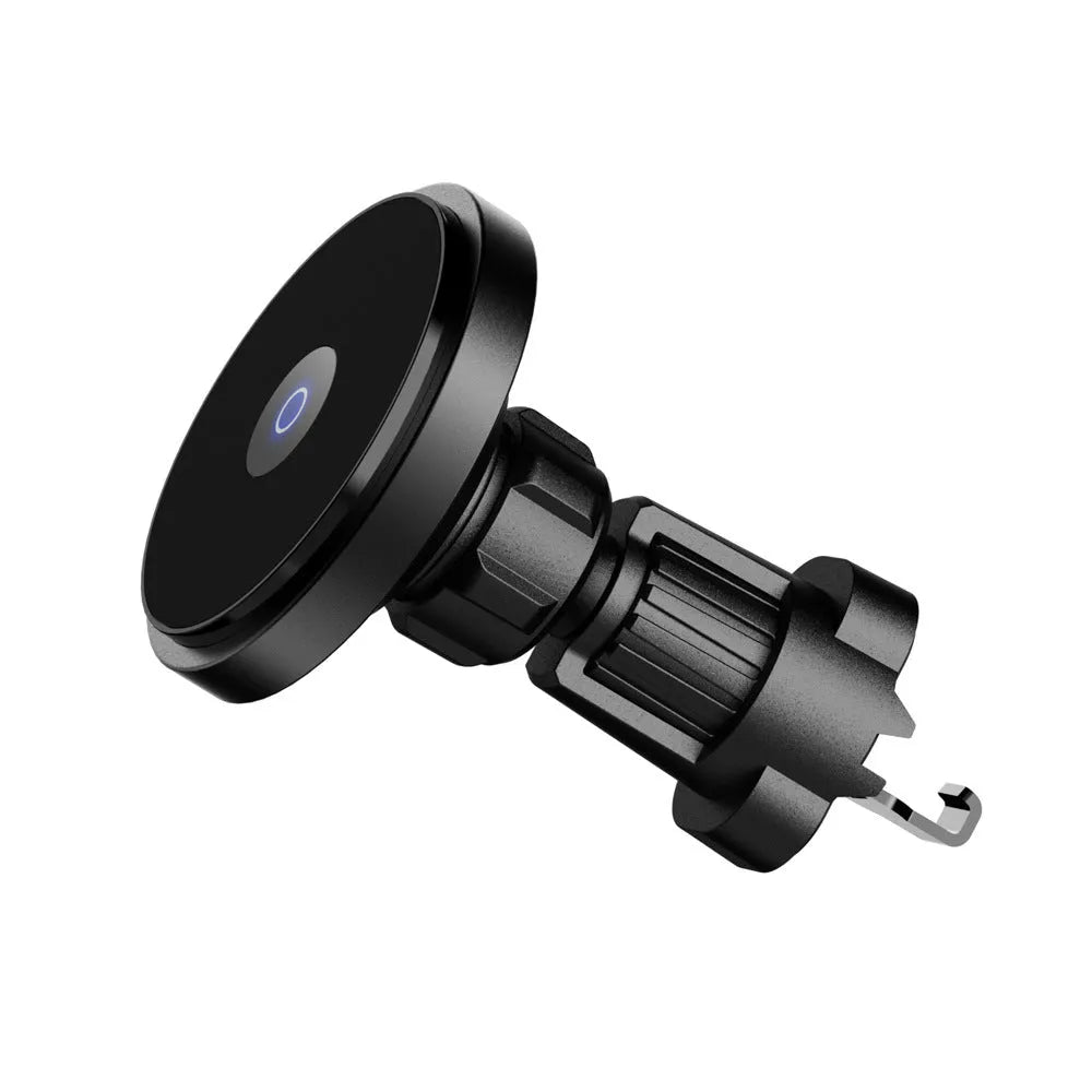 Aluminium alloy 15W magnetic wireless car charger with adjustable dashboard mounting bracket in black