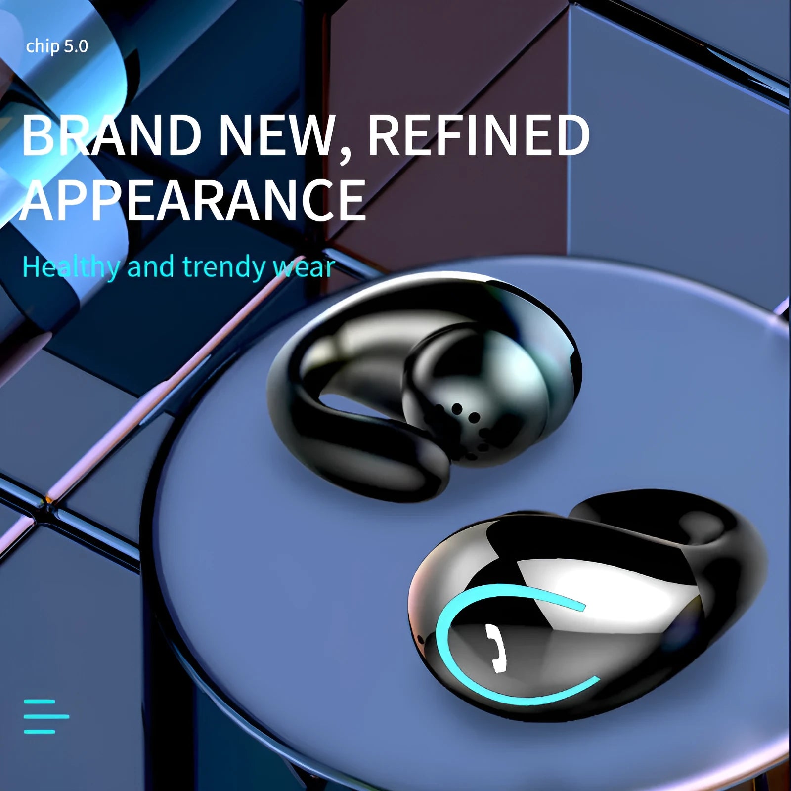 Wireless earbuds with earhook clip and Bluetooth 5.0, available in multiple colours, with charging case