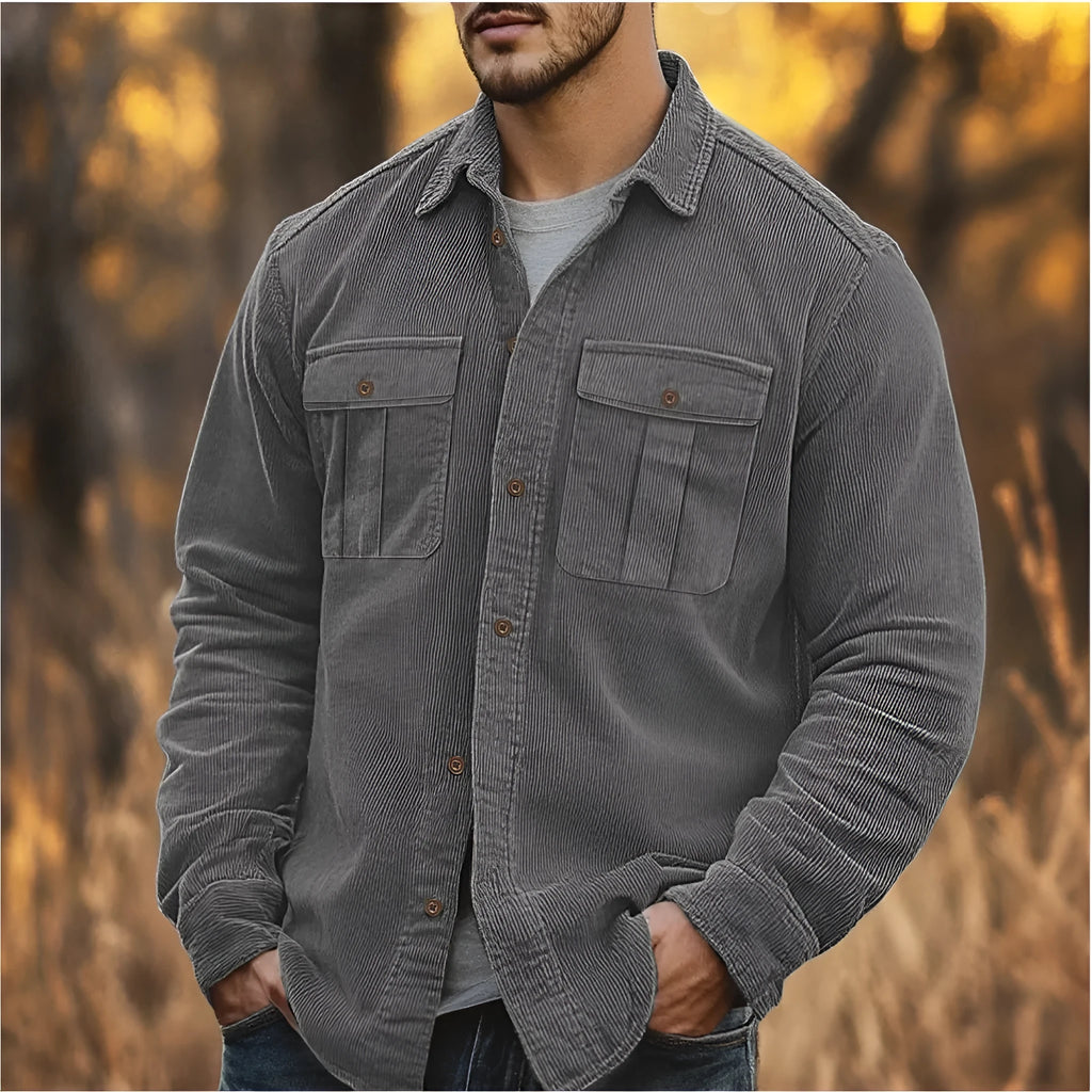 Men's loose corduroy shirt in Japanese retro style with long sleeves