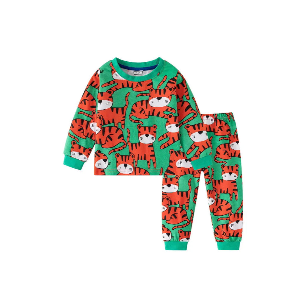 Boys' cotton long sleeve underwear suit with animal pattern, thin warm layer, available in multiple colours