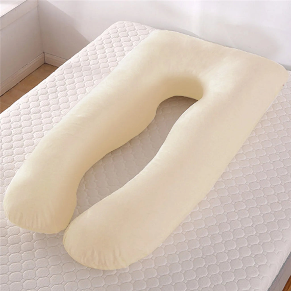 U-shaped pregnancy pillow in ice silk fabric shown in light blue colour, demonstrating its supportive shape.
