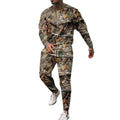 Jungle camouflage round neck sweater and long sleeve two-piece sportswear set with trousers