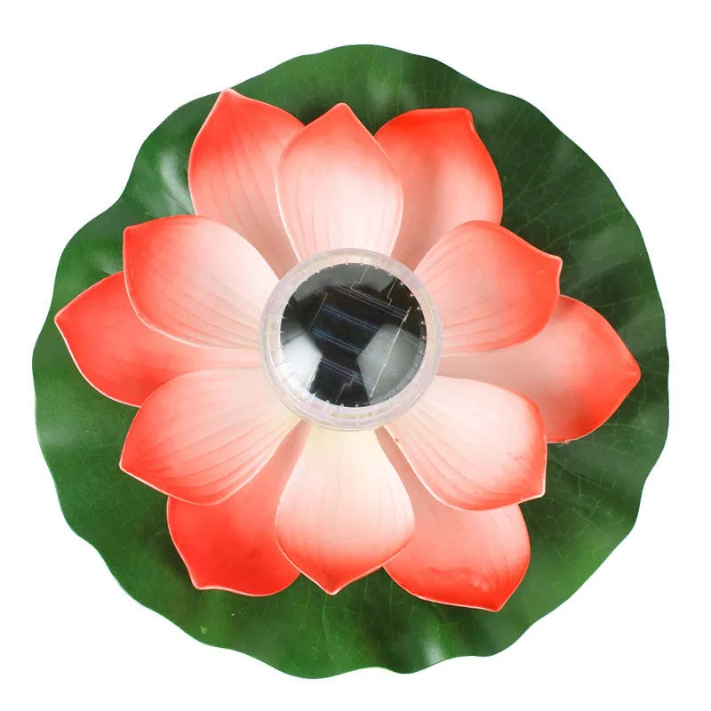 Outdoor waterproof solar lotus lamp floating on pond water with colourful LED light