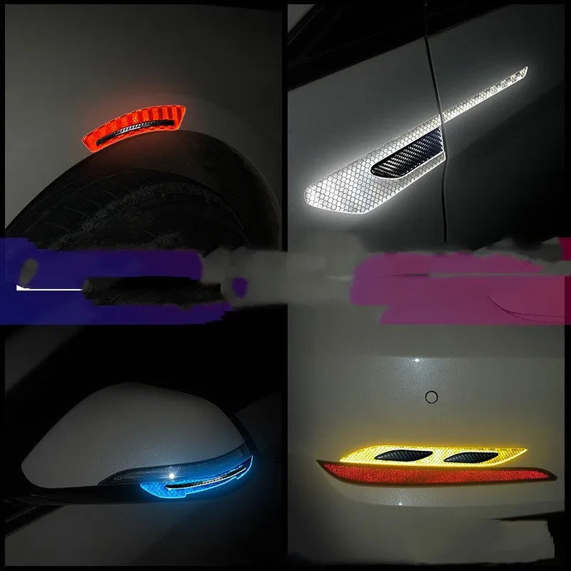 Blue reflective car bumper protection strips with adhesive backing for universal vehicle installation