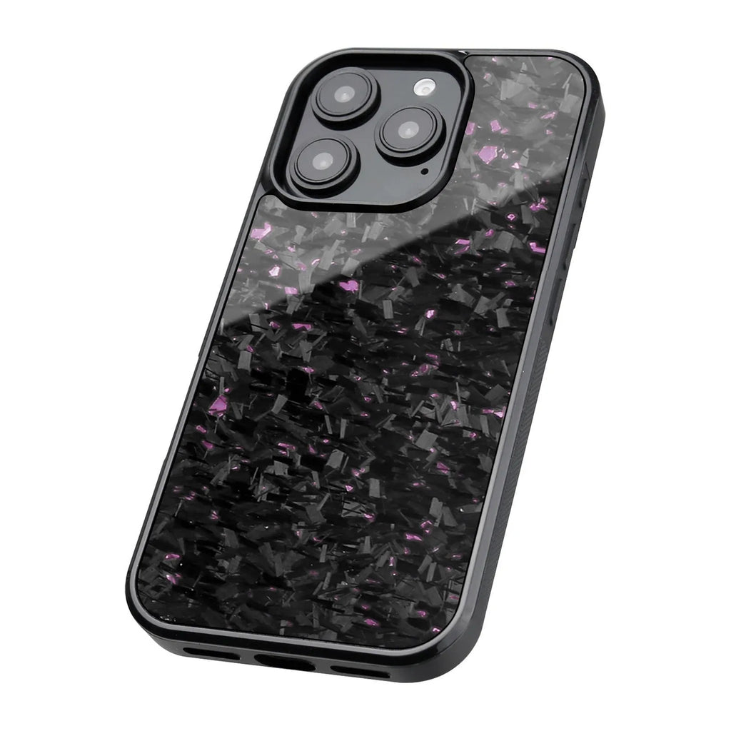 Carbon fiber magnetic forging twill phone case for iPhone 16 Pro Max, black, half-pack design showing textured surface