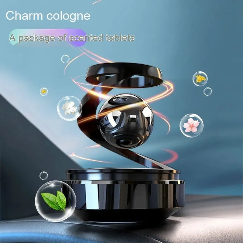 Solar-powered car air freshener decoration unit on a car dashboard