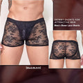 Men's nylon lace boxers in black, red, and white colours, showing textured fabric and free size fit.