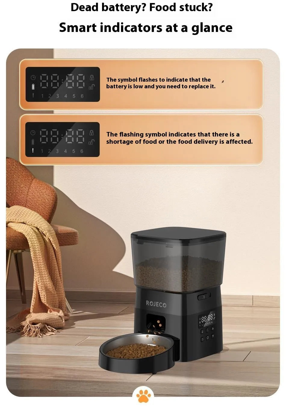 Black WIFI automatic pet feeder with stainless steel bowl and 2L hopper on countertop