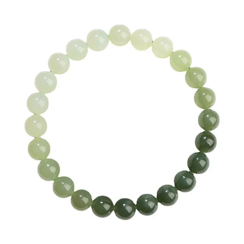 Natural clear water Hetian jade bracelet with gradient colour round or barrel beads