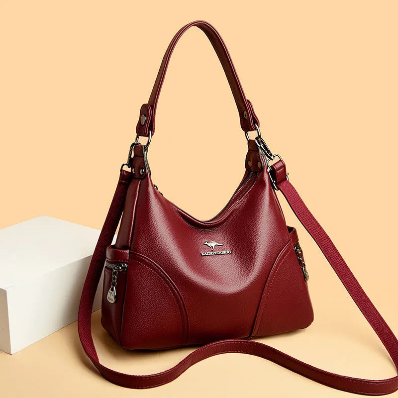 Women's PU messenger bag in beige with single shoulder strap and horizontal square shape