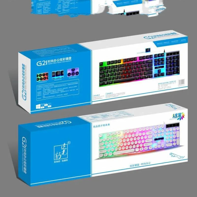 White waterproof gaming keyboard with glass panel, round keycaps and RGB backlight
