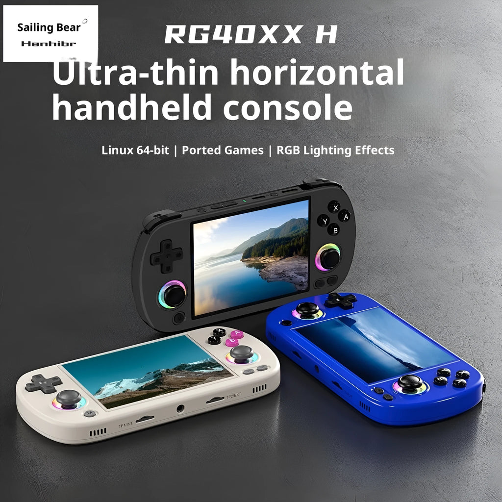RG40XXH retro handheld game console in black, front view with screen and controls