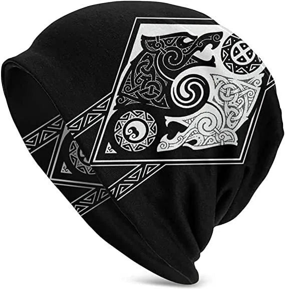 Cotton sleeve cap with Viking wolf totem design and double-layer elastic for street dance