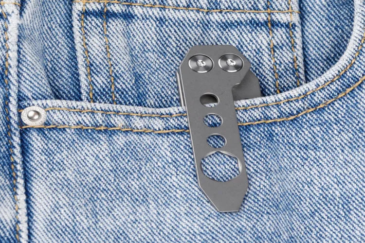 Titanium alloy multi-function crowbar tool with bottle opener and screwdriver, in gun grey finish.