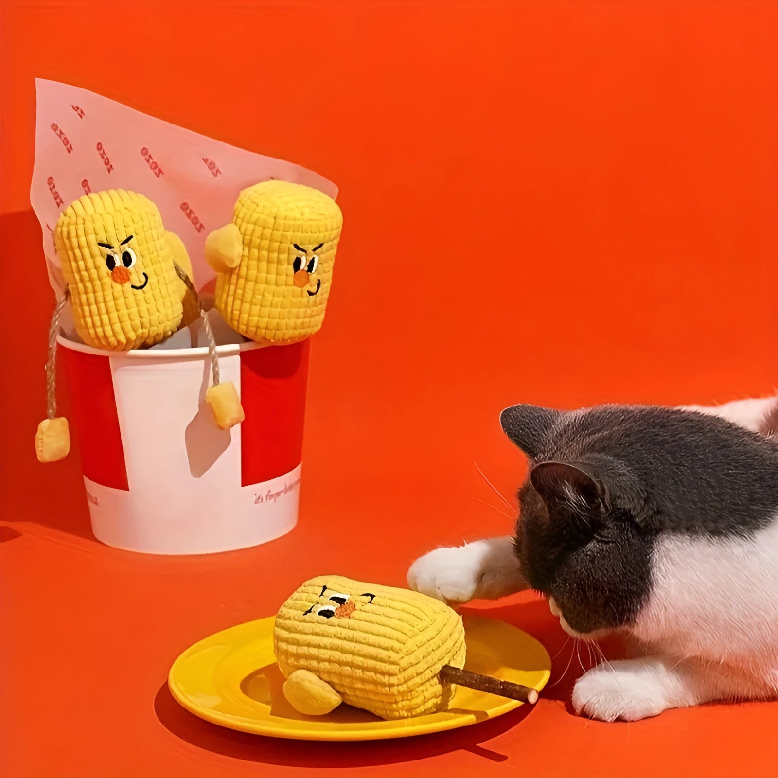 Polio wood corn cob shaped cat chew toy for dental cleaning with catnip, 15cm long
