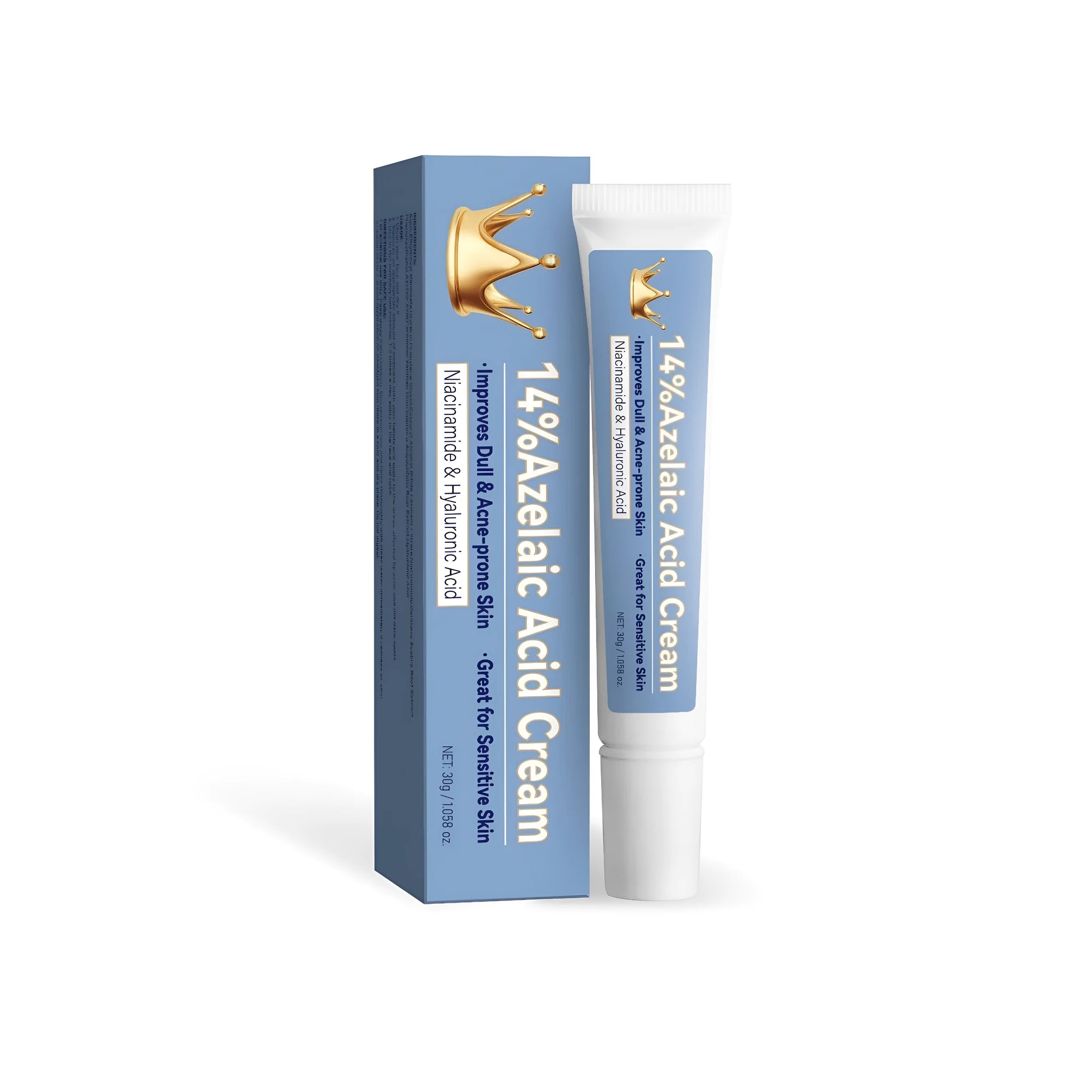 Blue 20g tube of azelaic acid neck cream with 15% concentration for targeted treatment