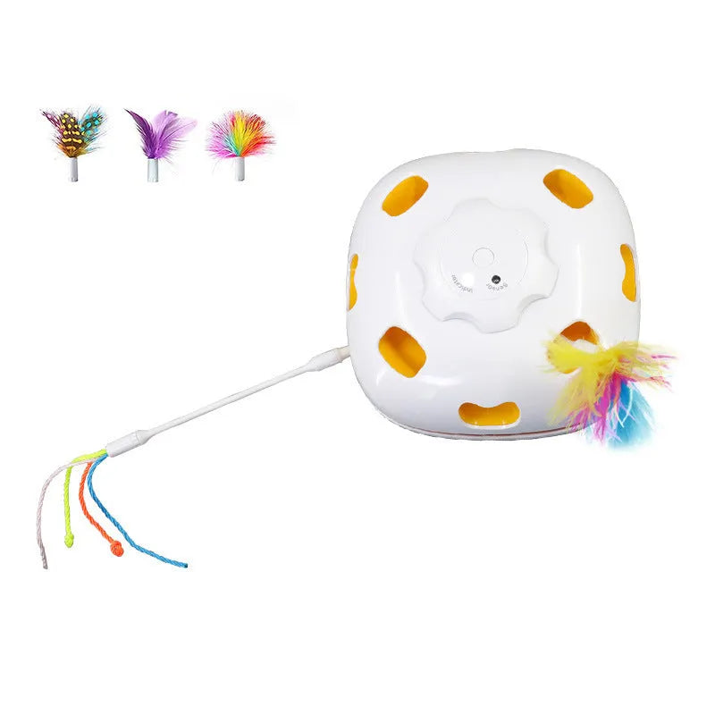 Plastic cat teaser toy for self-play measuring 19.8 by 11.5 by 19.5 cm
