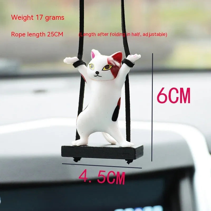 Resin cat pendant for car interior with adjustable 25cm rope in cartoon style