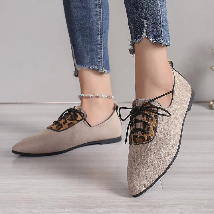 Beige leopard print pointed toe pumps for women in plus sizes 36 to 43