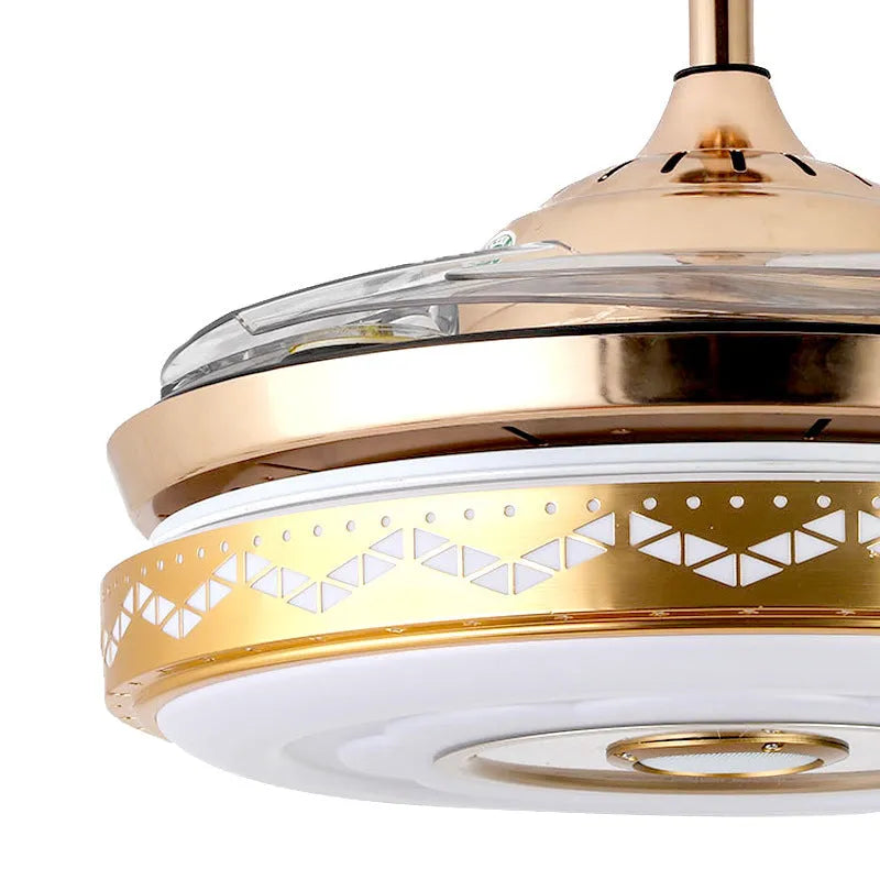 42-inch intelligent home fan light with acrylic blades and gold three-tone light in ceiling installation