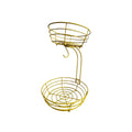 Black and gold double-layer wrought iron fruit storage basket with two tiers.
