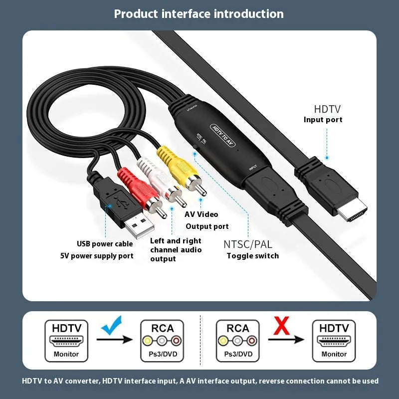 HDMI to AV converter adapter cable with 110cm length for monitors and projectors