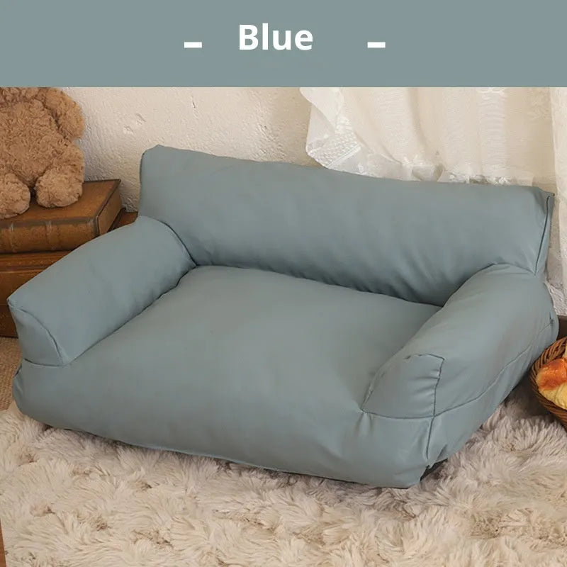 Waterproof PU leather pet sofa bed in orange, coffee or blue, four sizes for dogs and cats