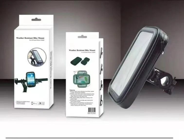 Black synthetic leather riding mobile phone stand bag for 6.5 inch phones, waterproof cycling holder