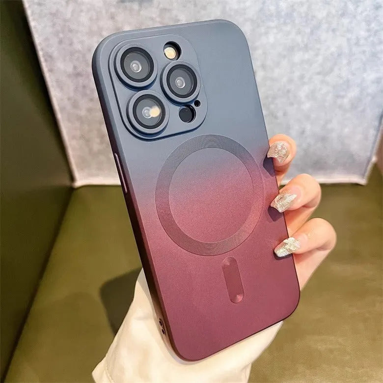 Gradient two-colour liquid magnetic silicone phone case for iPhone with frosted finish and full coverage design