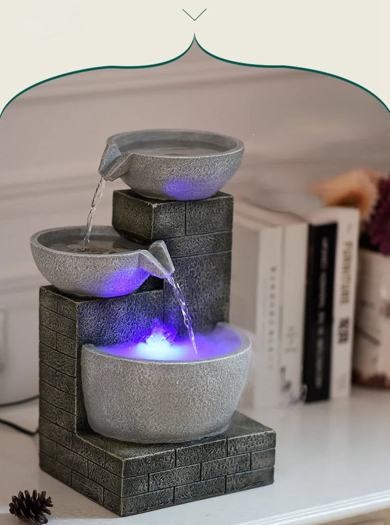 Desktop fountain humidifier hand painted resin light grey 43cm tall 220V US