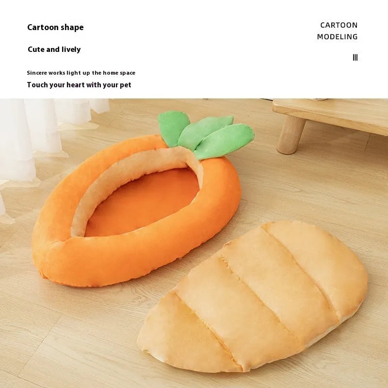 Carrot-shaped double-sided pet mat with cartoon design in medium and large sizes