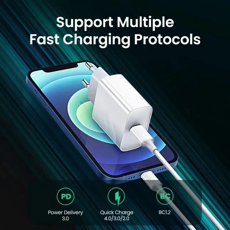 White 20W USB Power Delivery charger with Type-C port and multiple international plug options