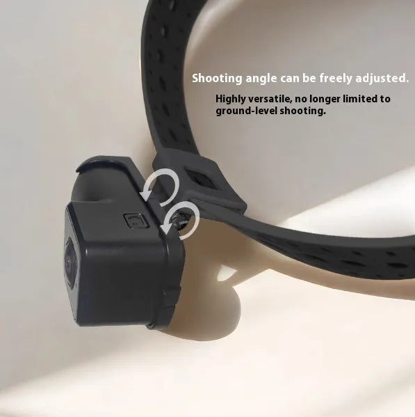 Black wifi camera neckband recorder on a table showing compact size and Type-C port
