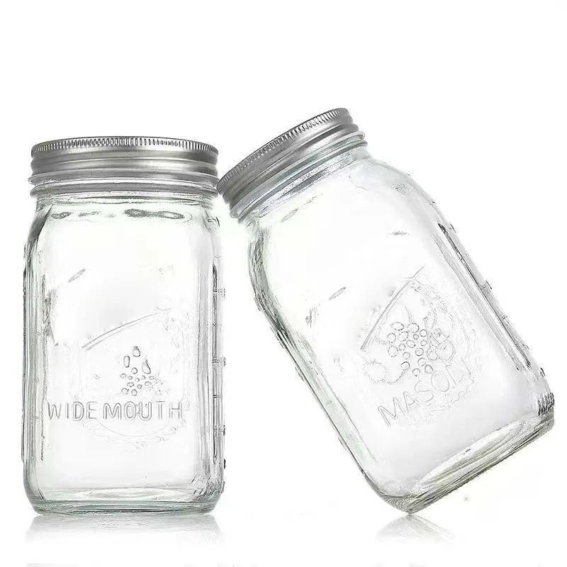 Transparent high white glass Mason storage jar for jam and honey, 70mm and 86mm neck, 250ml to 1000ml