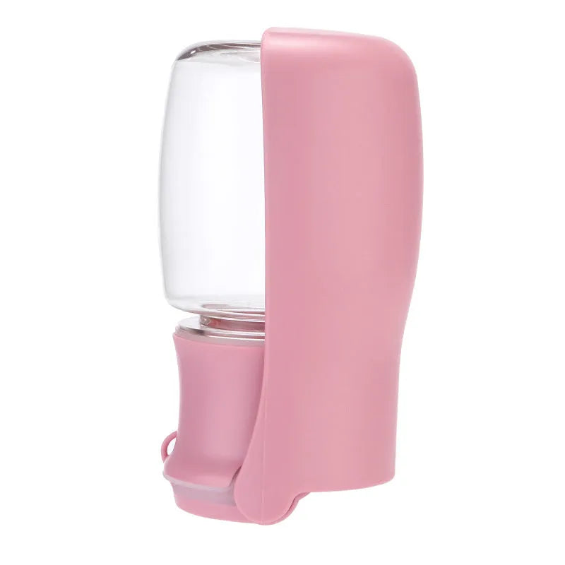 Blue foldable dog water bottle with dispenser cup extended, showing 550ml capacity marking.