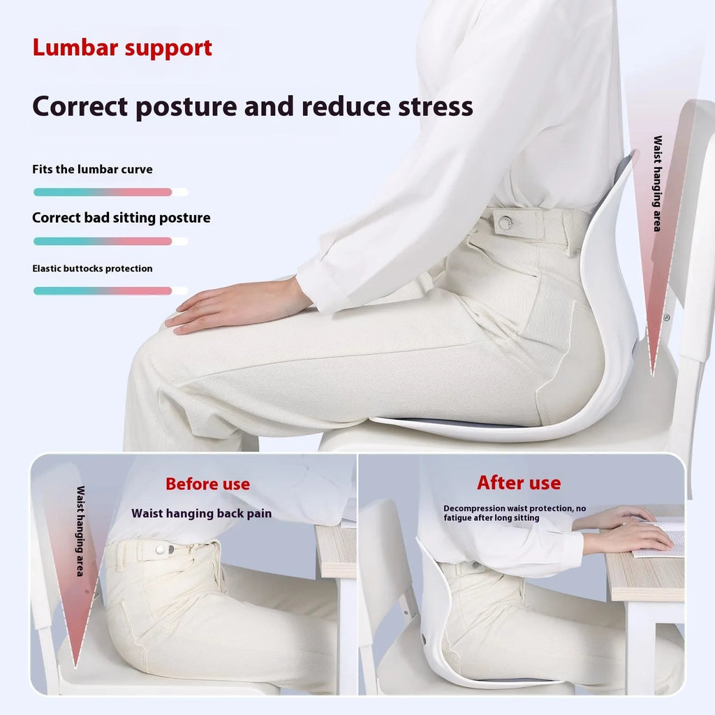 Japanese style lumbar support cushion in grey on chair