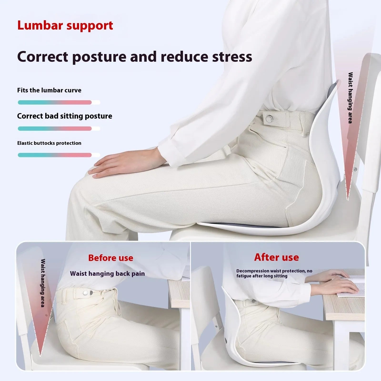 Japanese style lumbar support cushion in grey on chair