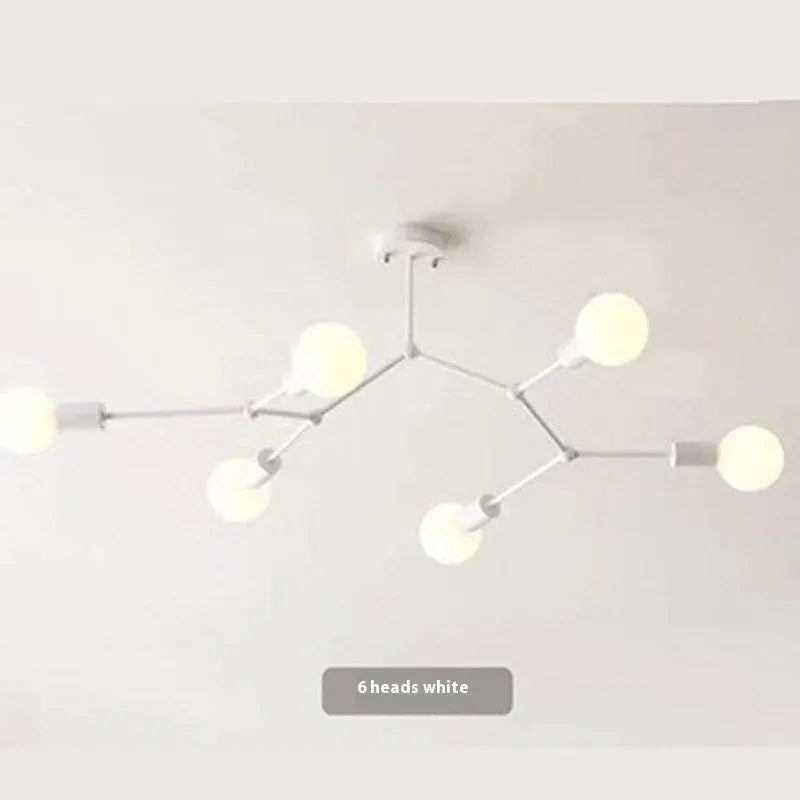 Black iron Nordic chandelier ceiling lamp with multiple light heads.