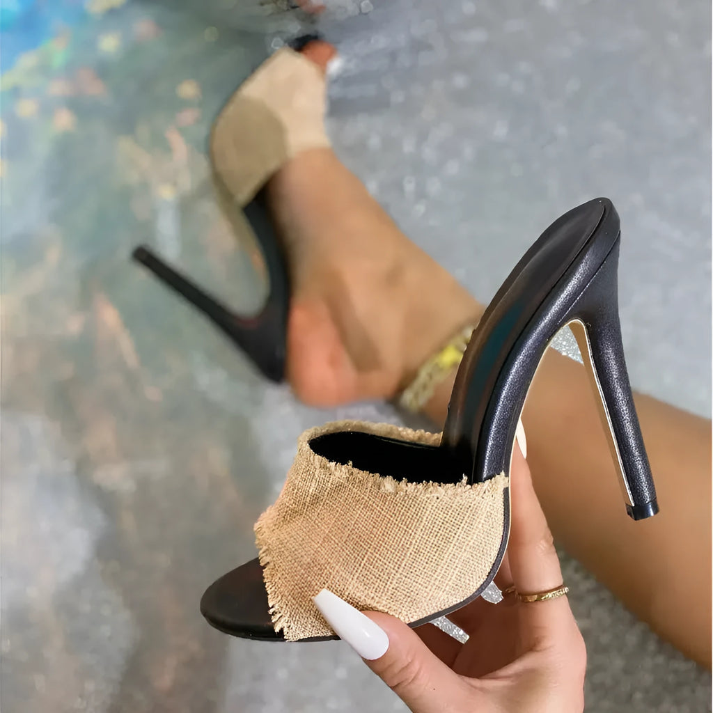 Apricot women's sandals with stiletto heel and separate toe design