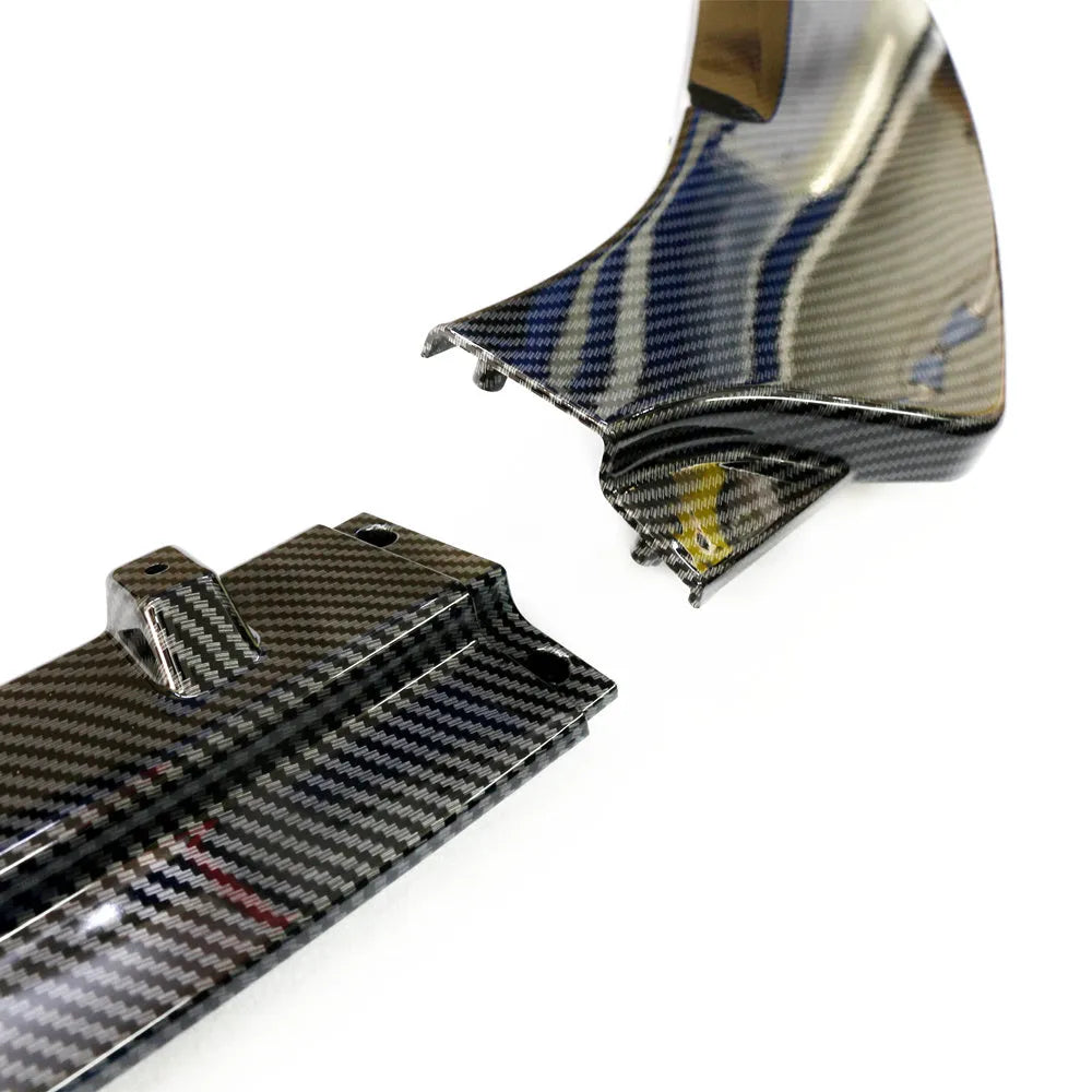 Unksera three-section front shovel style rear car spoiler retrofit kit in carbon braze pattern finish