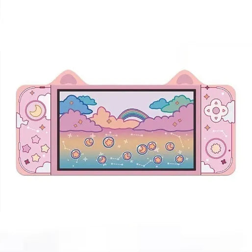 Oversized gaming desk mat with cat ear pattern, natural rubber base, thermal transfer graphics