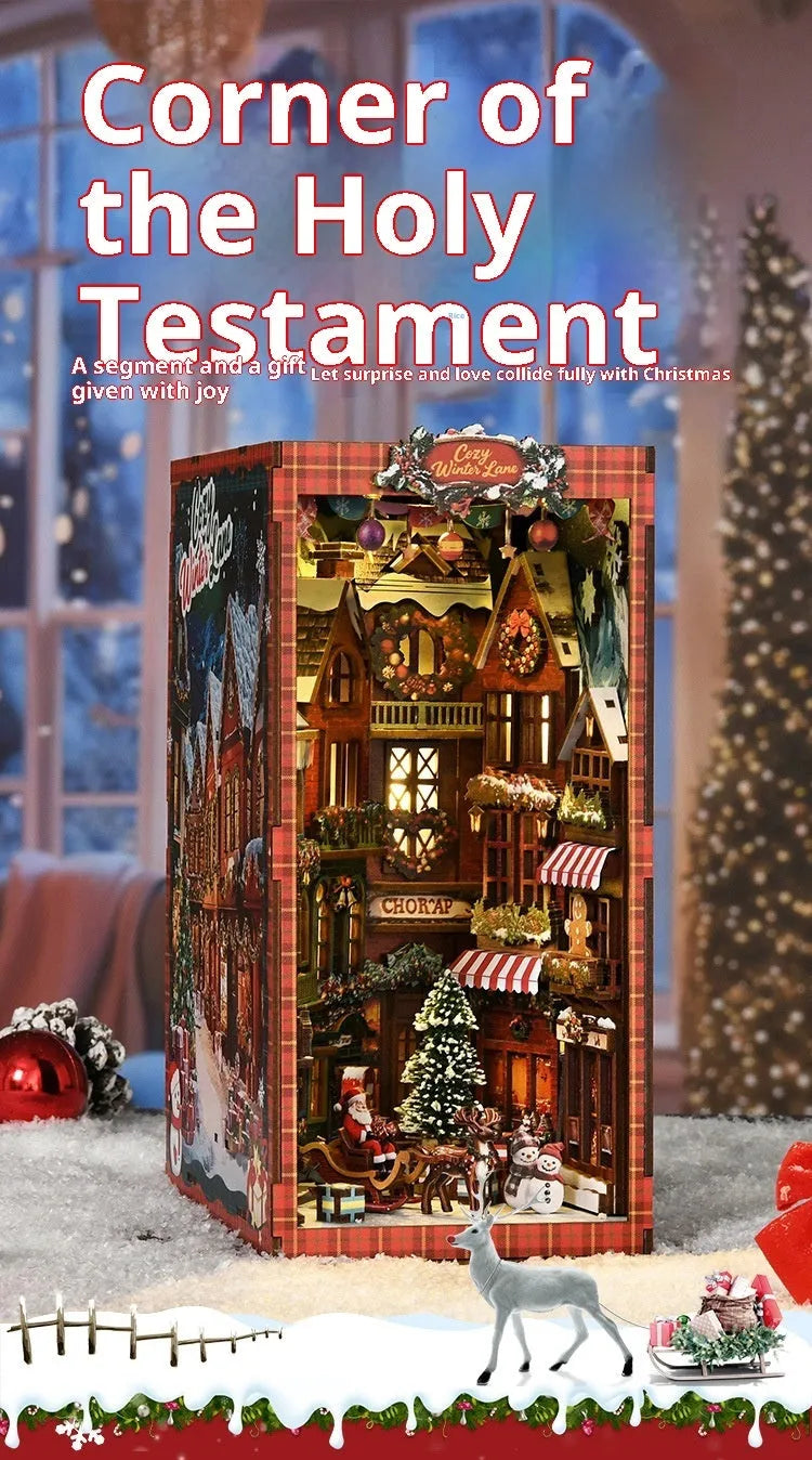 Wooden 3D bookend model kit in Cabin colour, handmade assembly toy house for ages 7-14 and all ages