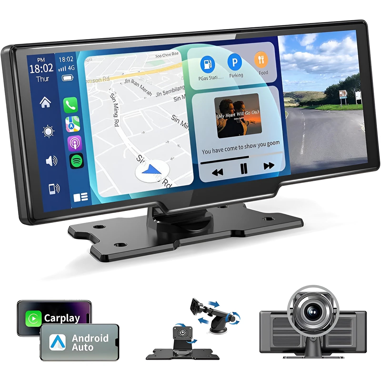 10.26-inch touch screen car navigation and dash cam with front and rear cameras