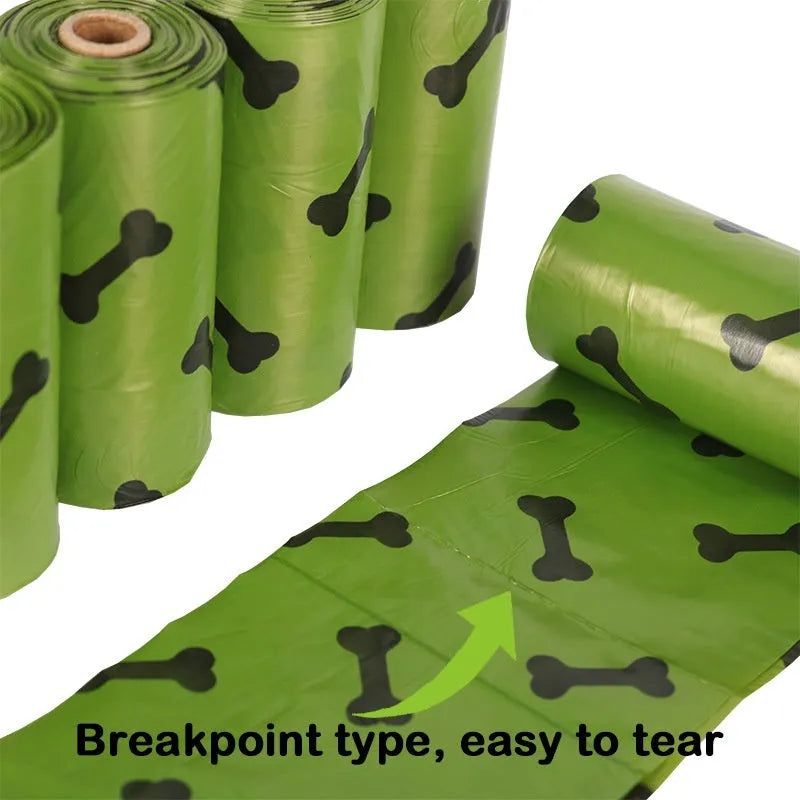 Degradable dog poop bags in army green with black bone print, 23x33cm size with EPI+HDPE material