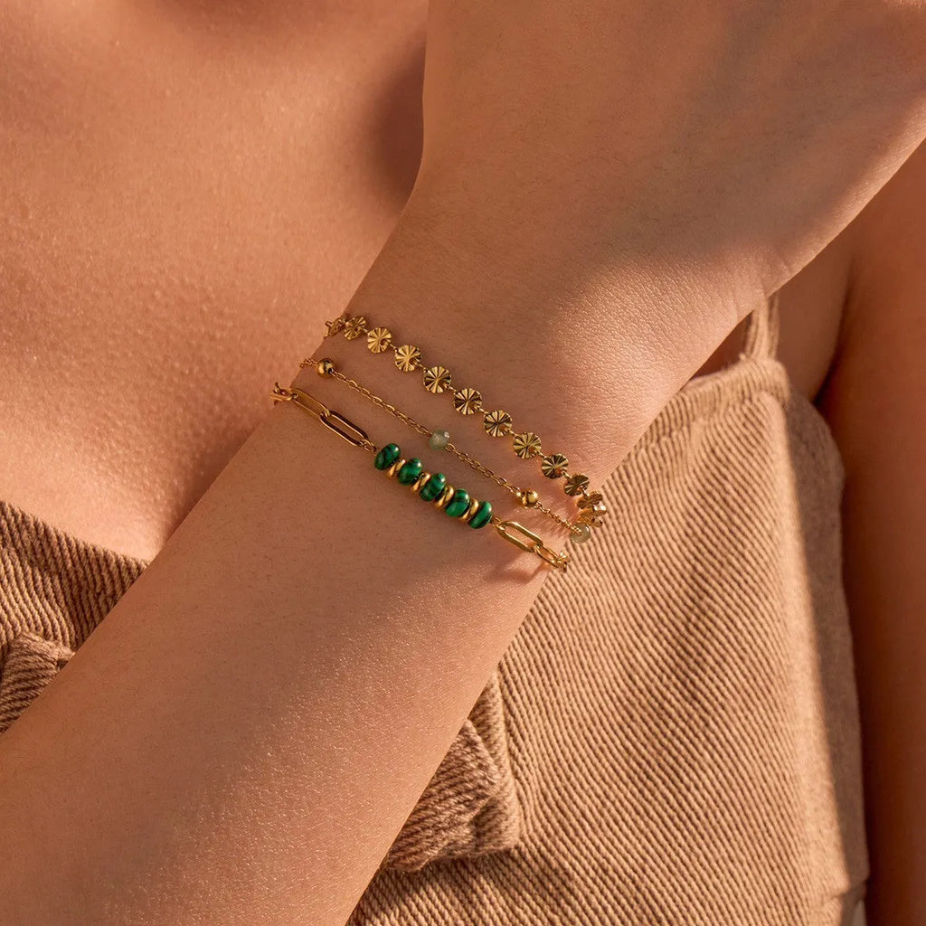 Niche Ins natural stone and freshwater pearl bracelet in stainless steel with 18K electroplating, geometric design, multiple colour options