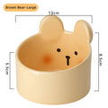 Ceramic pet bowls with neck protection design in white rabbit and brown bear patterns for dogs and cats