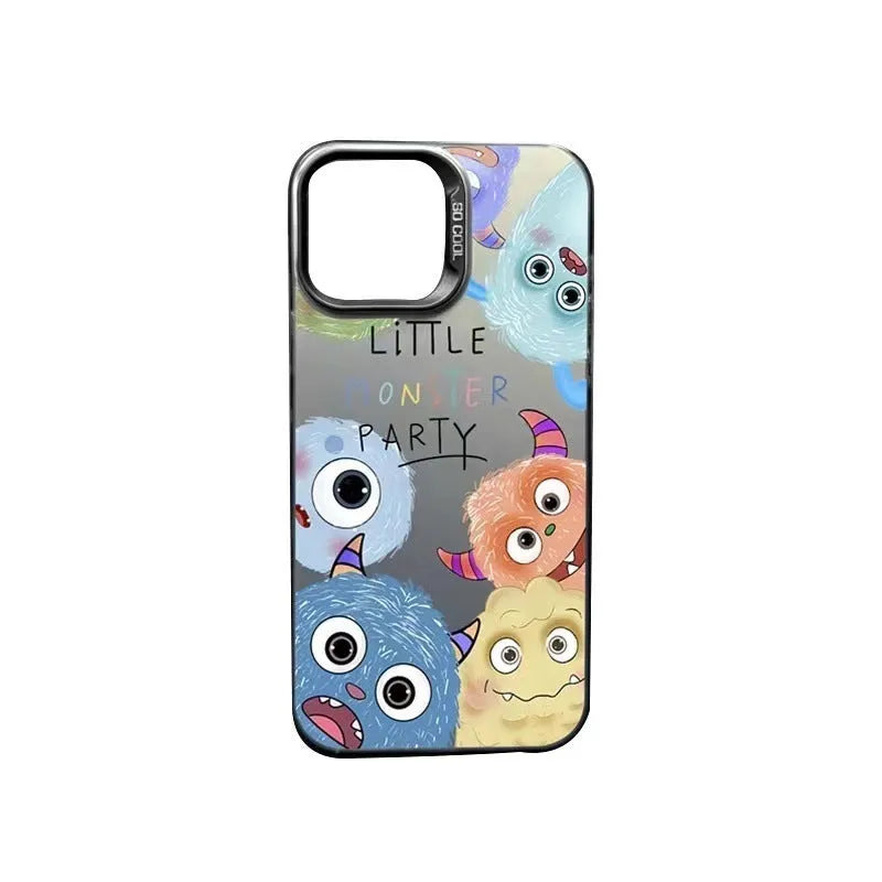 Little Monster Family cartoon hard PC phone case for Apple iPhone in four colours: black, blue, green, purple