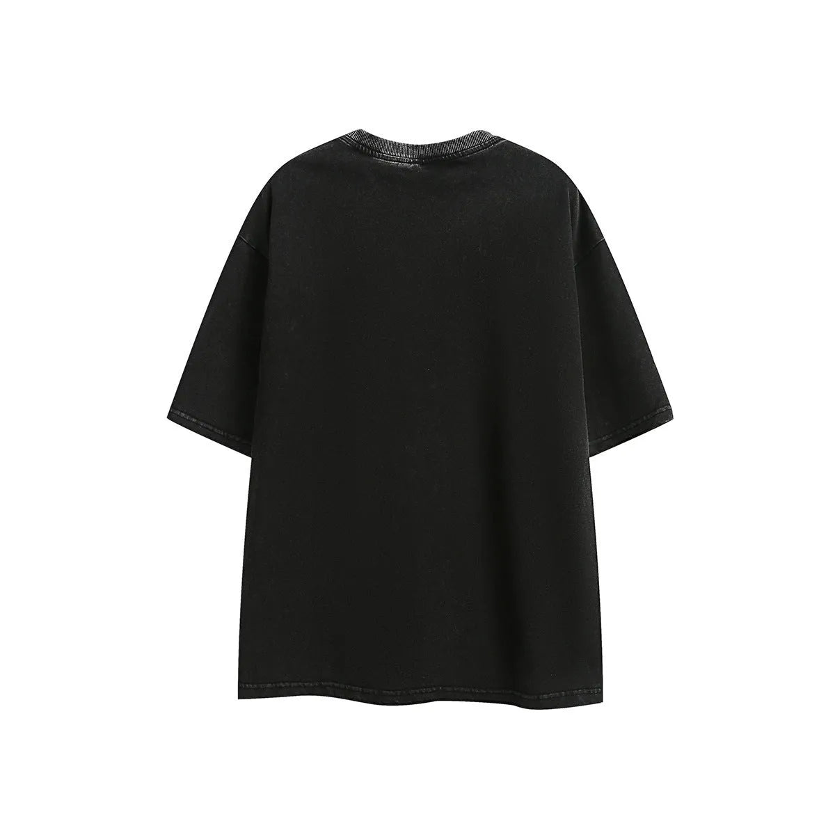 Men's black embroidered retro t-shirt with loose fit cotton construction